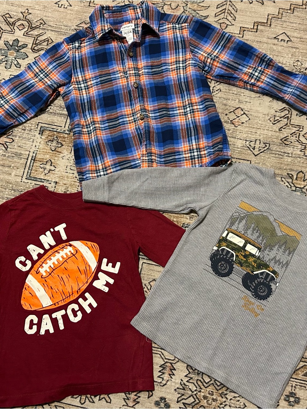 Boys 2T 3 Piece Long Sleeve Shirt Bundle Carters Garanimals Plaid Football